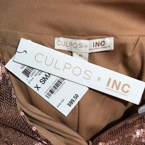 Culpos x INC Nude Pink Stretch Sequin High Waist Wide Leg Pant - Picture 8 of 9